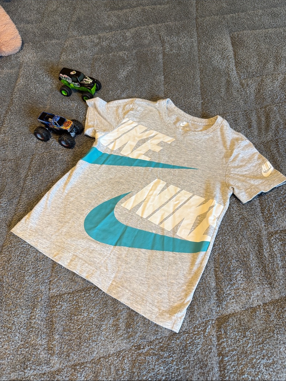Nike Gray Short-Sleeve Tee with Teal Swoosh
